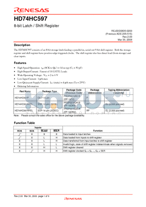 HD74HC597FPEL datasheet - 8-bit Latch / Shift Register