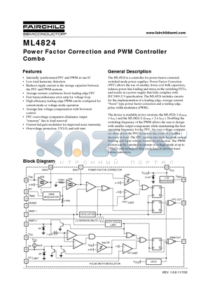 ML4824 datasheet - Power Factor Correction and PWM Controller Combo