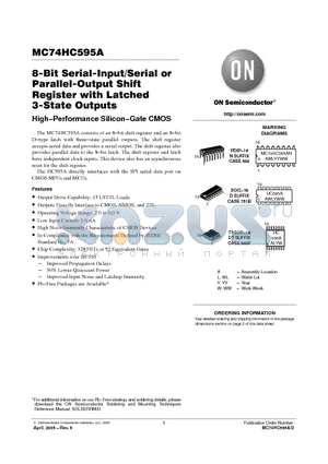MC74HC595ADR2G datasheet - 8-Bit Serial-Input/Serial or Parallel-Output Shift Register with Latched 3-State Outputs High−Performance Silicon−Gate CMOS