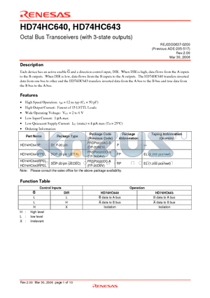 HD74HC640FPEL datasheet - Octal Bus Transceivers (with 3-state outputs)