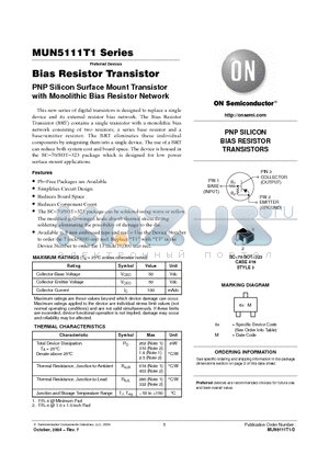 MUN5112T1 datasheet - Bias Resistor Transistor