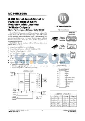 MC74HC595AN datasheet - 8-Bit Serial-Input/Serial or Parallel-Output Shift Register with Latched 3-State Outputs