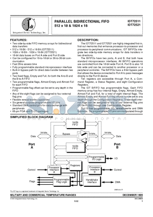 IDT72511L25GB datasheet - PARALLEL BIDIRECTIONAL FIFO 512 x 18 & 1024 x 18