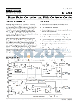 ML4824CP2 datasheet - Power Factor Correction and PWM Controller Combo