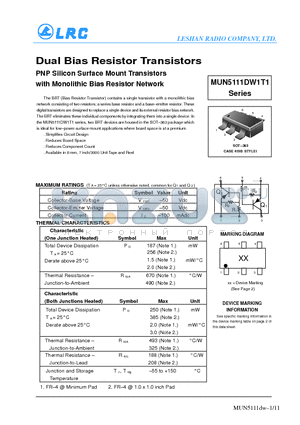 MUN5113DW1T1 datasheet - Dual Bias Resistor Transistors