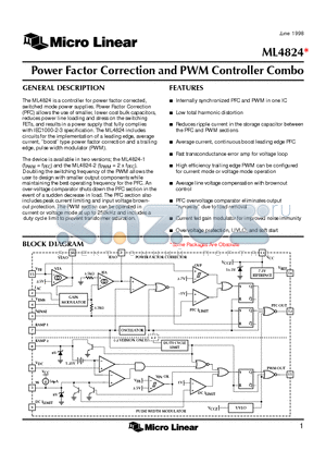 ML4824IS-1 datasheet - Power Factor Correction and PWM Controller Combo