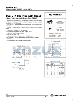 MC74HC73N datasheet - Dual J-K Flip-Flop with Reset