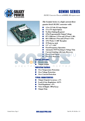 GPEV6-3V3-40 datasheet - Gemini Series DC/DC Converter Powers 600MHz Microprocessors