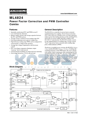 ML4824IS1 datasheet - Power Factor Correction and PWM Controller Combo