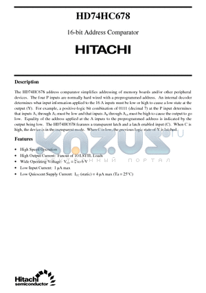 HD74HC678 datasheet - 16-bit Address Comparator