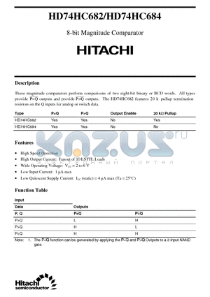 HD74HC682 datasheet - 8-bit Magnitude Comparator