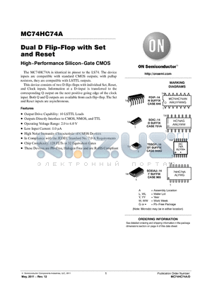 MC74HC74ADTR2G datasheet - Dual D Flip-Flop with Set and Reset