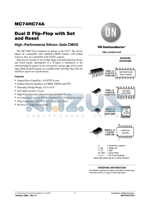 MC74HC74ADTR2 datasheet - Dual D Flip−Flop with Set and Reset High−Performance Silicon−Gate CMOS