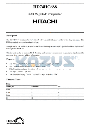 HD74HC688 datasheet - 8-bit Magnitude Comparator