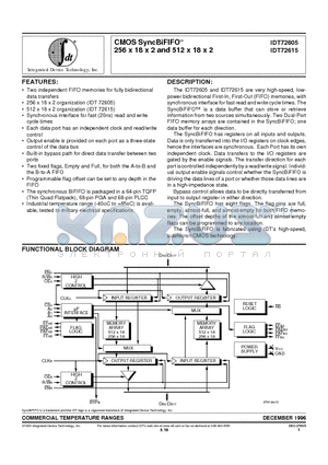 IDT72605L20J datasheet - CMOS SyncBiFIFOO 256 x 18 x 2 and 512 x 18 x 2