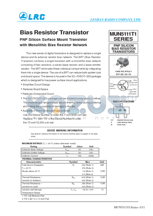 MUN5114T1 datasheet - Bias Resistor Transistor
