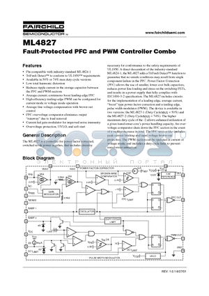 ML4827CP-2 datasheet - Fault-Protected PFC and PWM Controller Combo