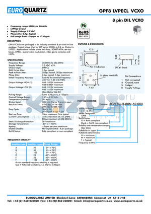 GPF8 datasheet - 8 pin DIL VCXO