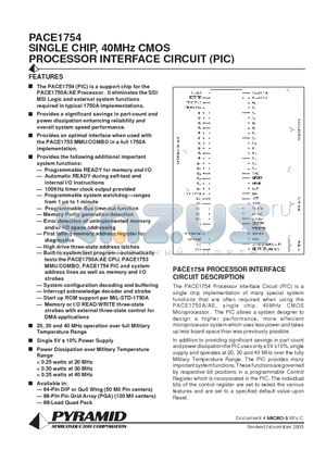 P1754-20PGMB datasheet - SINGLE CHIP, 40MHz CMOS PROCESSOR INTERFACE CIRCUIT (PIC)