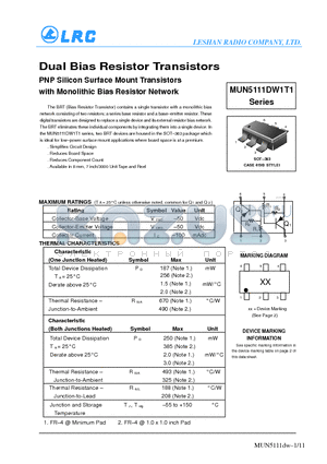 MUN5115DW1T1 datasheet - Dual Bias Resistor Transistors