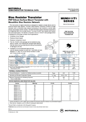 MUN5115T1 datasheet - PNP SILICON BIAS RESISTOR TRANSISTOR