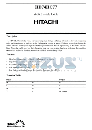 HD74HC77 datasheet - 4-bit Bistable Latch