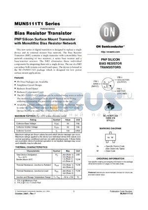 MUN5115T1 datasheet - Bias Resistor Transistor