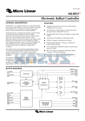 ML4831CP datasheet - Electronic Ballast Controller