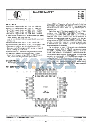 IDT72801L15PF datasheet - DUAL CMOS SyncFIFO