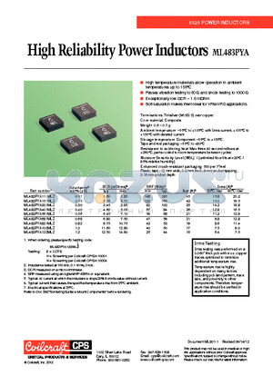 ML483PYA datasheet - High Reliability Power Inductors