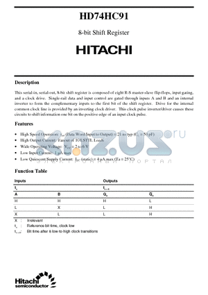 HD74HC91 datasheet - 8-bit Shift Register