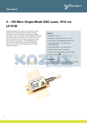 LC151B datasheet - 4 - 155 Mb/s Single-Mode OSC Laser, 1510 nm