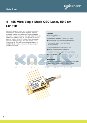LC151B-20J57 datasheet - 4 - 155 Mb/s Single-Mode OSC Laser, 1510 nm