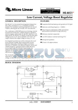 ML4851CS-3 datasheet - Low Current, Voltage Boost Regulator