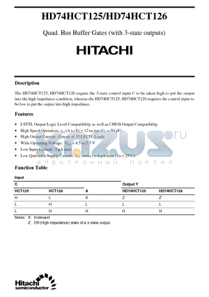 HD74HCT125 datasheet - Quad. Bus Buffer Gates (with 3-state outputs)