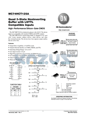 MC74HCT125ADR2G datasheet - Quad 3-State Noninverting Buffer with LSTTL Compatible Inputs