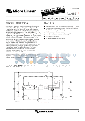 ML4861CS-3 datasheet - Low Voltage Boost Regulator