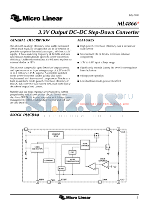 ML4866 datasheet - 3.3V Output DC-DC Step-Down Converter