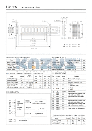 LC1625 datasheet - 16 characters x 2 lines