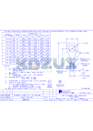 P18-12R datasheet - 22-18 BARREL NON-INSULATED RING TONGUE