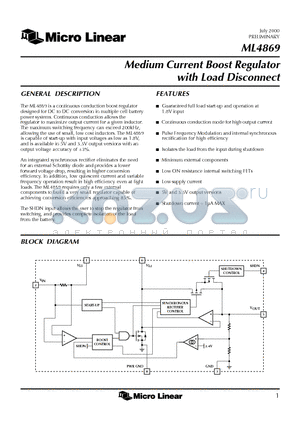 ML4869CS-5 datasheet - Medium Current Boost Regulator with Load Disconnect