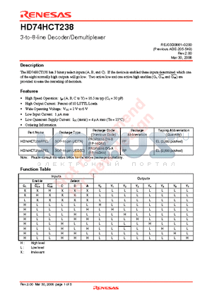 HD74HCT238FPEL datasheet - 3-to-8-line Decoder/Demultiplexer