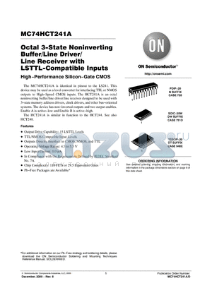 MC74HCT241ADTG datasheet - Octal 3-State Noninverting Buffer/Line Driver/ Line Receiver with LSTTL-Compatible Inputs