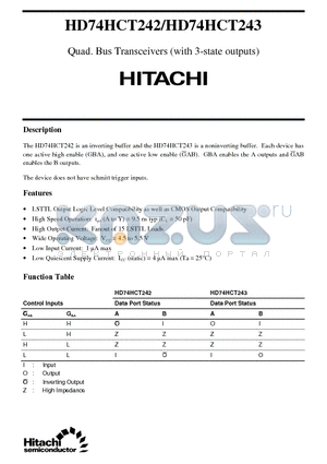 HD74HCT242 datasheet - Quad. Bus Transceivers (with 3-state outputs)