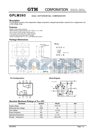 GPLM393 datasheet - dual differential comparator