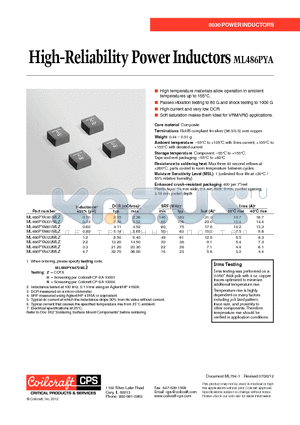 ML486PYA331MLZ datasheet - High-Reliability Power Inductors