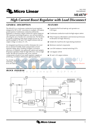 ML4870ES-3 datasheet - High Current Boost Regulator with Load Disconnect