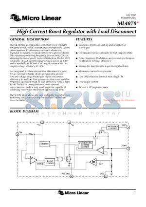 ML4870CS-3 datasheet - High Current Boost Regulator with Load Disconnect