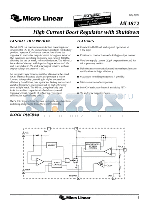 ML4872ES-3 datasheet - High Current Boost Regulator with Shutdown