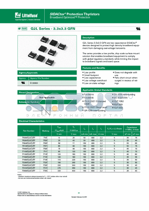 P1800Q22CLRP datasheet - Q2L Series 3.3x3.3 QFN are low capacitance SIDACtor^ devices designed to protect